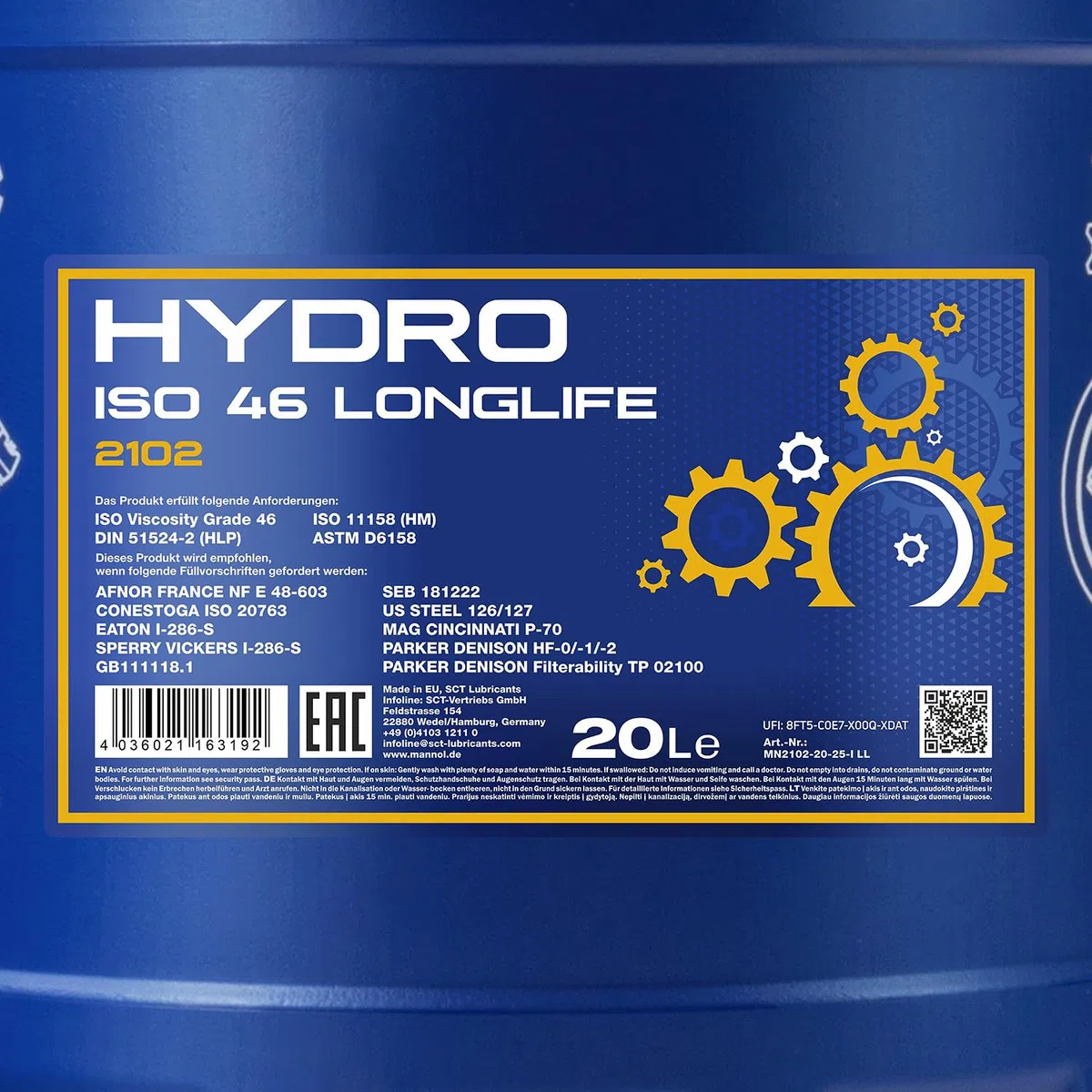 MANNOL HYDRO ISO 46 - Liquido per olio idraulico MN2102-20, 20 litri, con rubinetto
