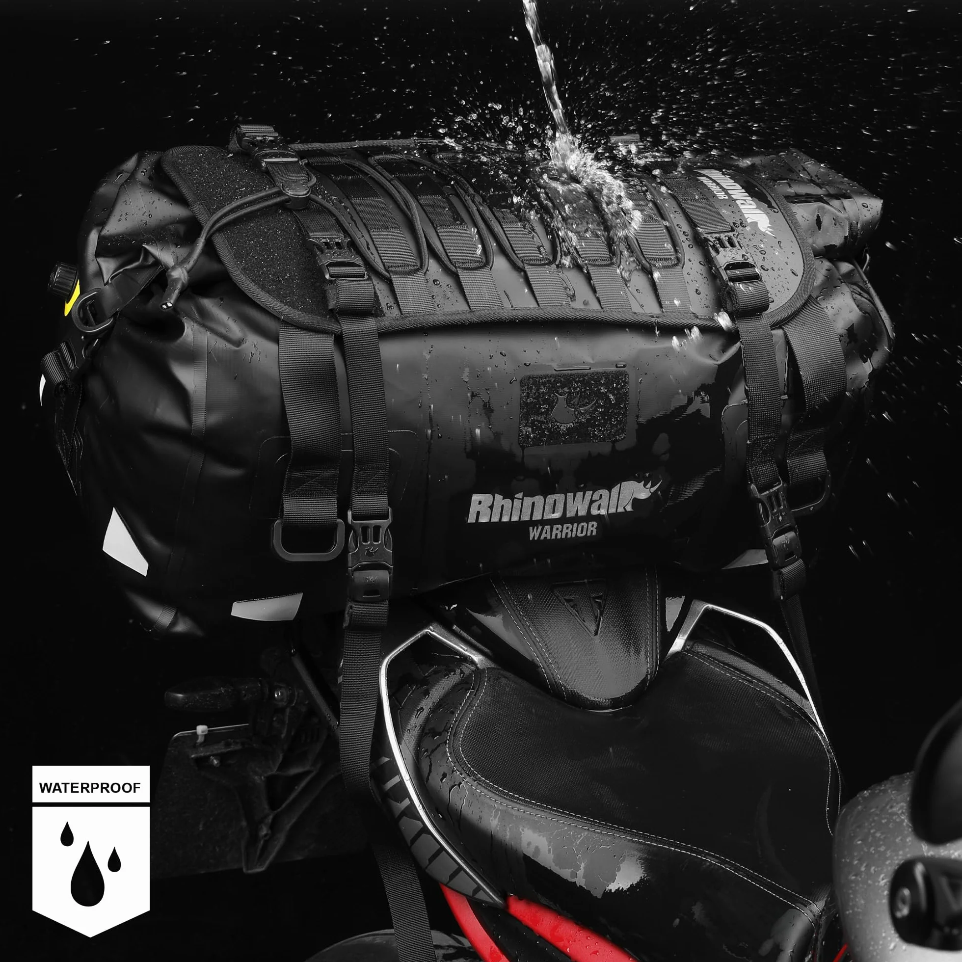 Rhinowalk, Borsa per moto, impermeabile, borsa a sacco, bagaglio da viaggio per moto con ampio spazio di archiviazione per campeggio, canottaggio, bicicletta, 40L - Nero
