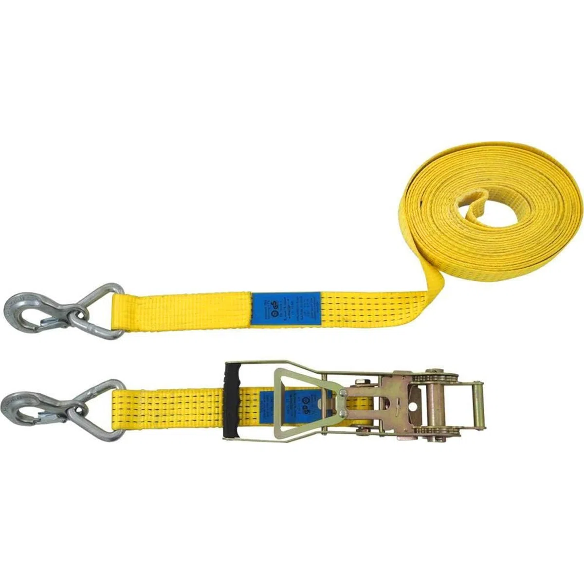 Petex 43193119 cricchetto cinghia 2 pezzi, 10 m, 50 mm, 2500/5000 Dan, moschettone, Cricchetto 35 cm, Giallo