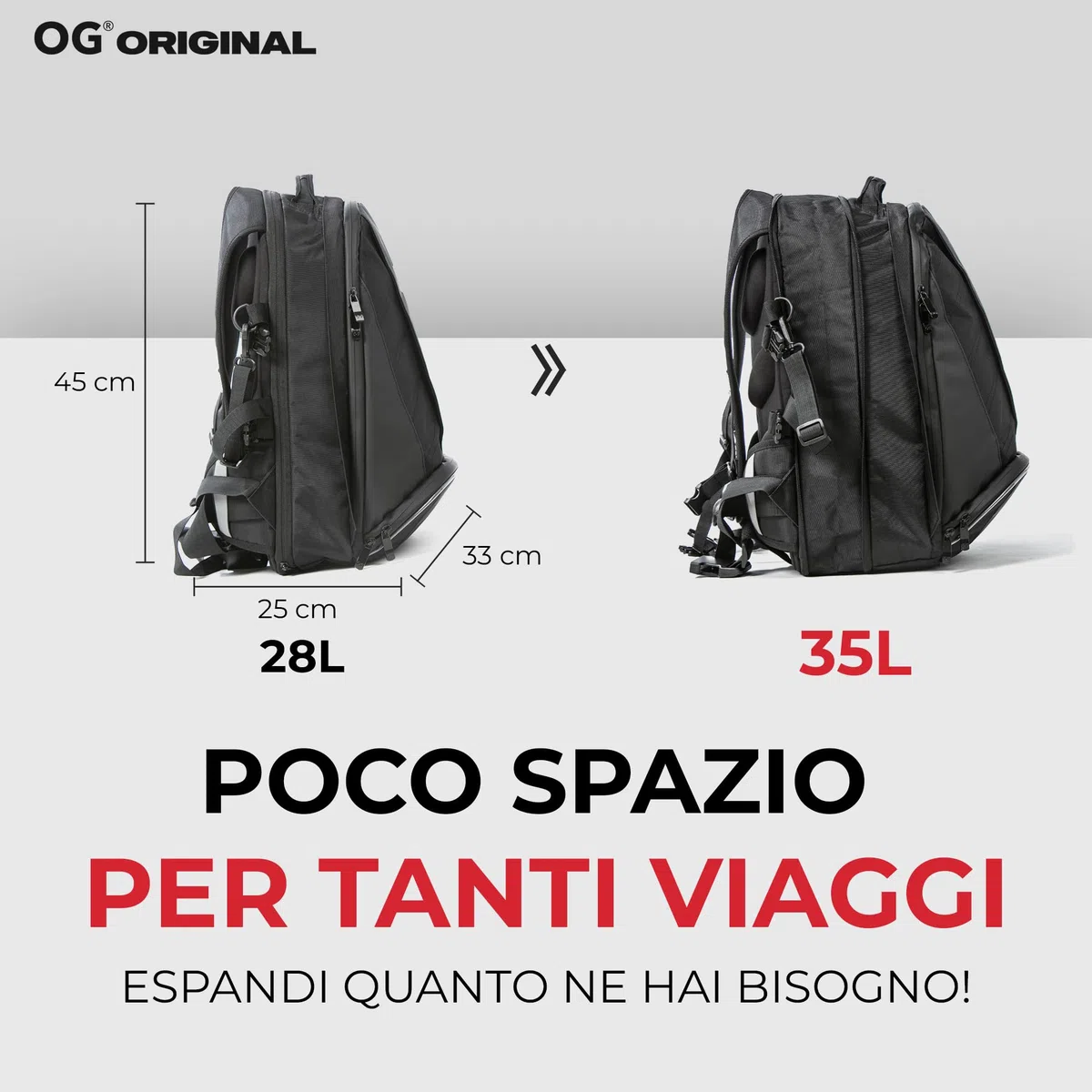 OG Original EZ-RiderPRO Zaino Moto Nero Espandibile 28-35L, Borsa Porta-Casco, Cinghia per Casco, Impermeabile, Portatile, Rifrangente, Logo Nero