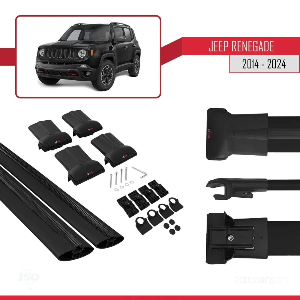 Compatibile con Jeep Renegade (BU) 2014-2024 FLY Model Barre Tetto Portapacchi Auto Barre Portatutto Nero Alluminio 2 Barre
