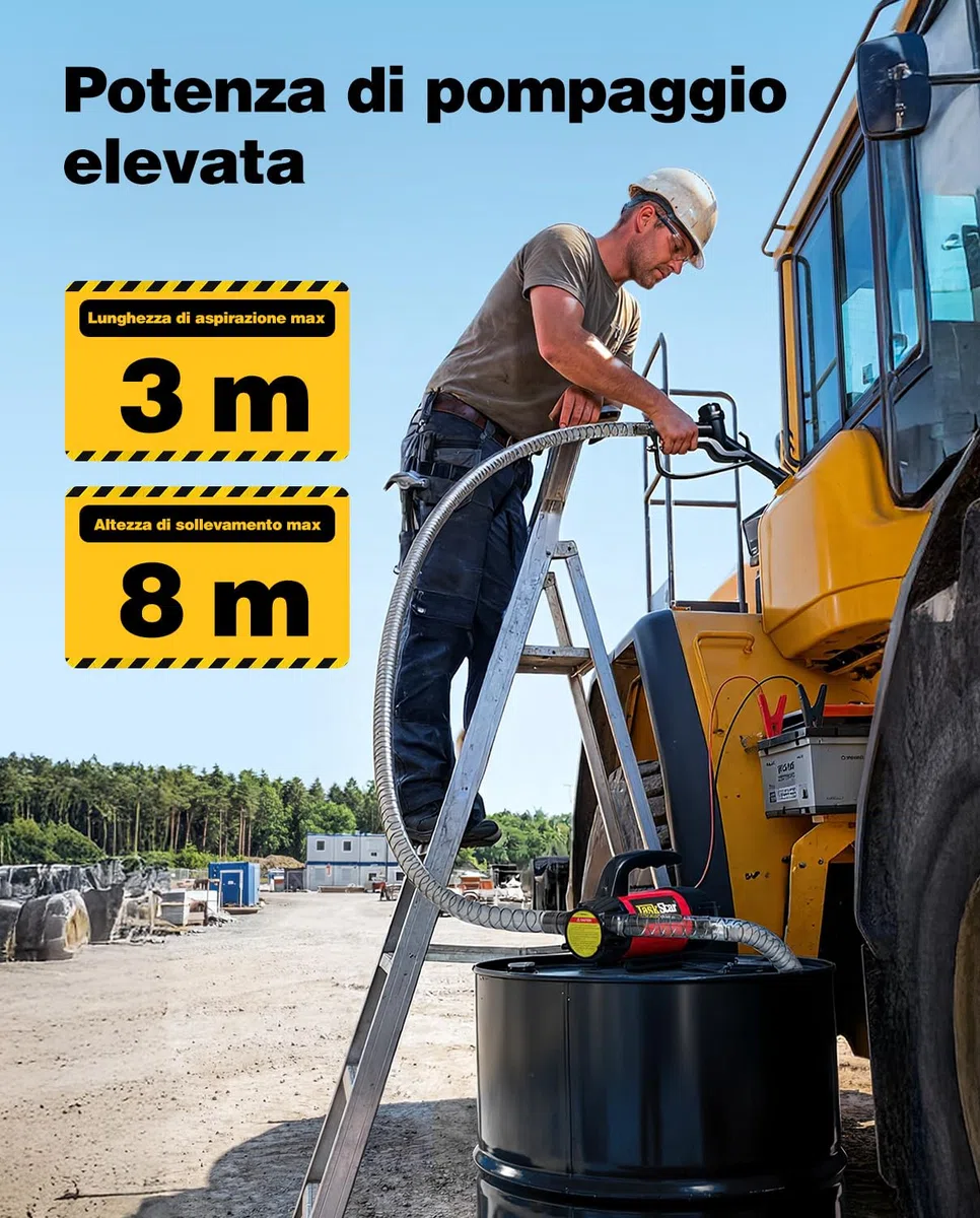 TaskStar Pompa Travaso Gasolio 12V: Portata 50 L/min, Pompa Elettrica Portatile con Pistola, Filtro e Tubi per Diesel, Biodiesel, Cherosene e Olio Combustibile – Per Casa, Fattoria e Cantiere