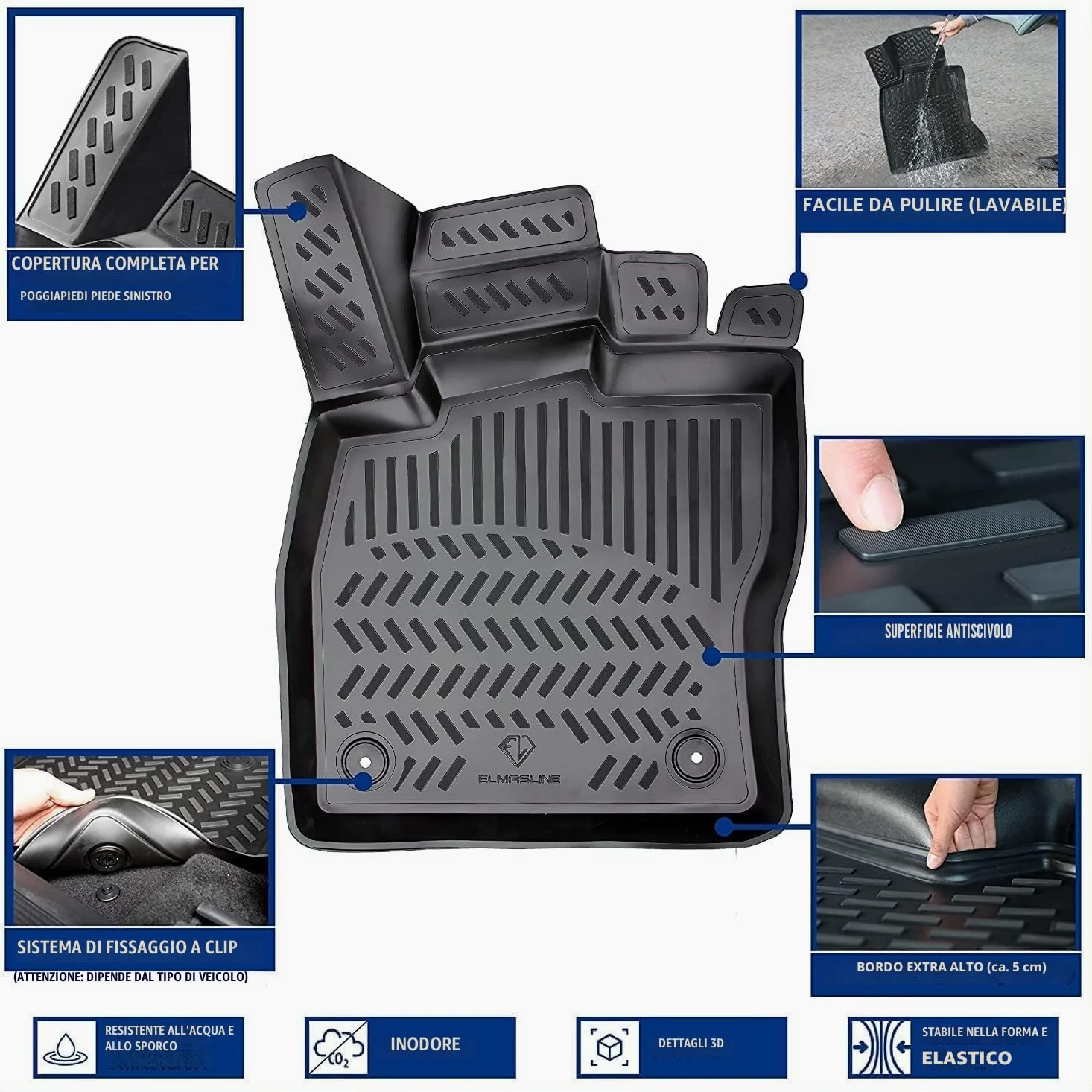 ELMASLINE 3D Tappetini Gomma e Vasca Baule per Renault CAPTUR 2 (2020-2026) | pianale di carico superiore | Tappetini Auto | Vasca per il bagagliaio | Accessori auto