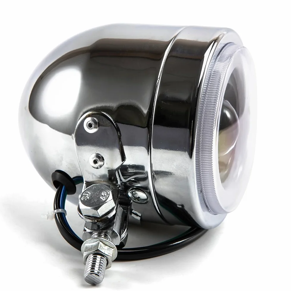 Fari Supplementari Moto LED Fanale Anteriore Motos Doppi Rotondi Fari Anteriori per Moto (chrome)