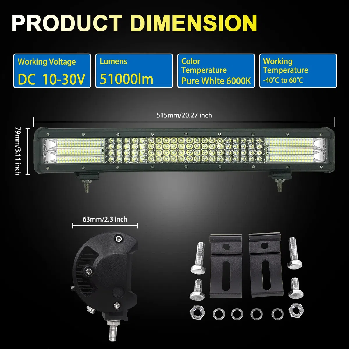 AUXTINGS 50 cm 510W 4 fila Barra LED Fuoristrada, 10 cm 60W Barra Luce a Led Con 12V Cablaggio di Fascio Spot e Inondazione Fari LED Luci da Lavoro per Trattore Auto Camion Barca 4x4 ATV,impermeabile