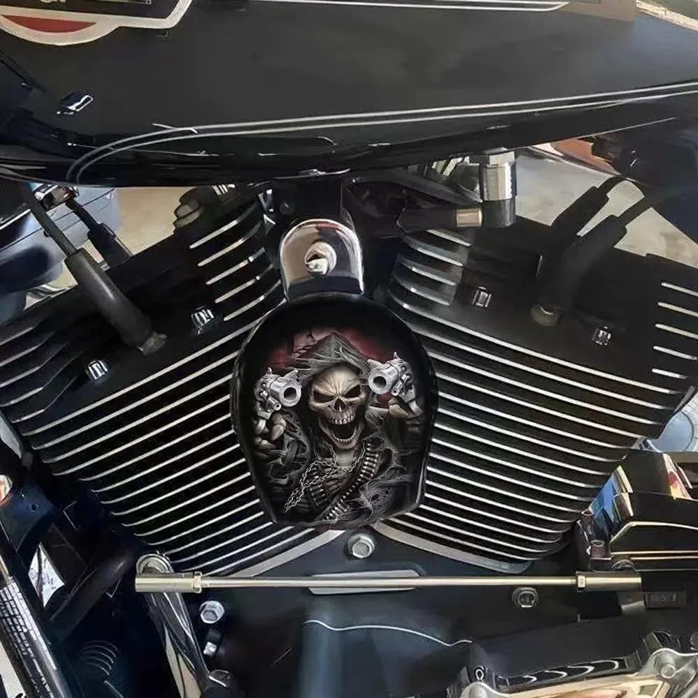Copertura per clacson da moto in alluminio cromato con motivo fuso nero, decorazione di Halloween, campana gotica (B)