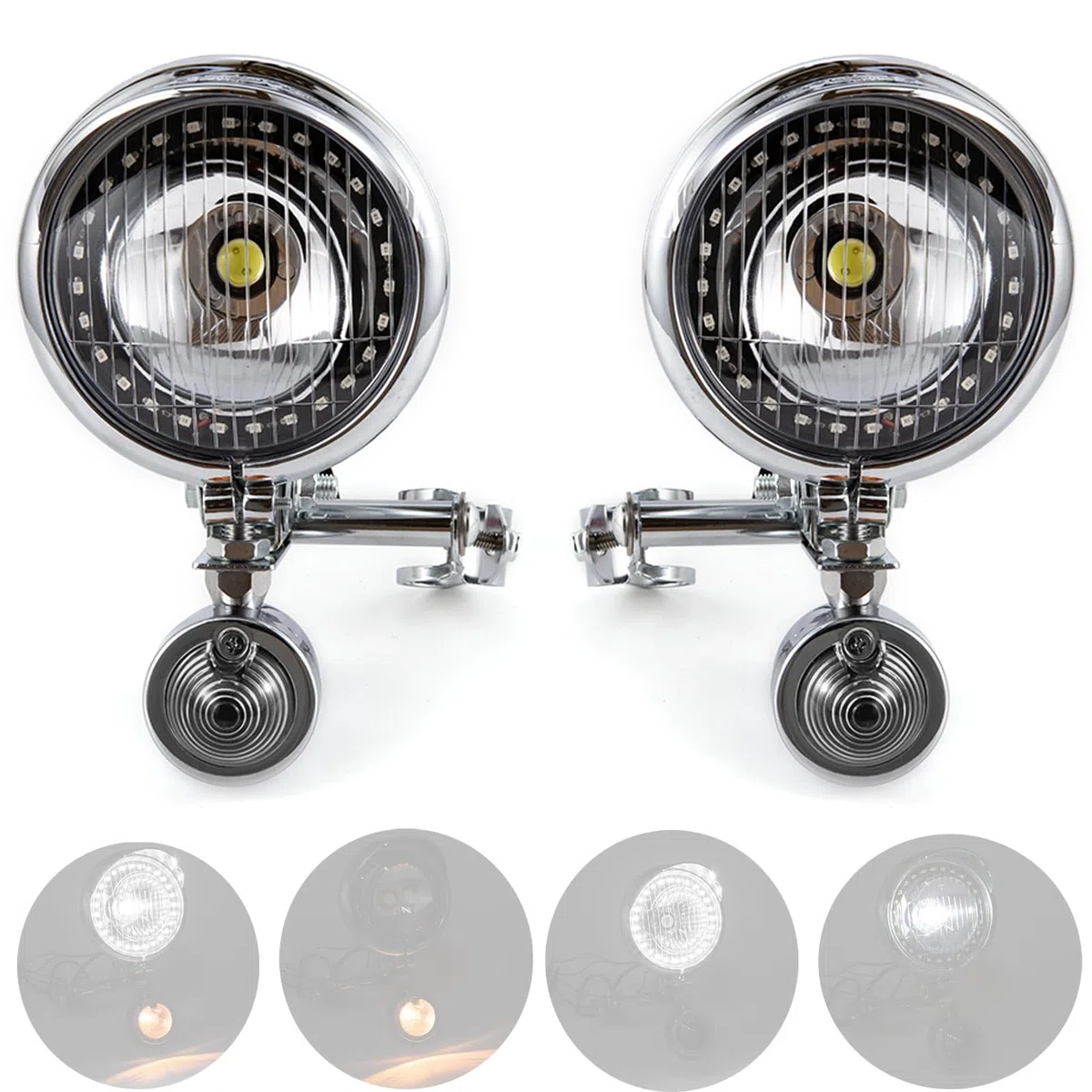 Faretti Moto Supplementari Chrome 1 Set Fendinebbia Moto Cromati Fari Supplementari LED Compatibili Con Shadow VT 750 1100