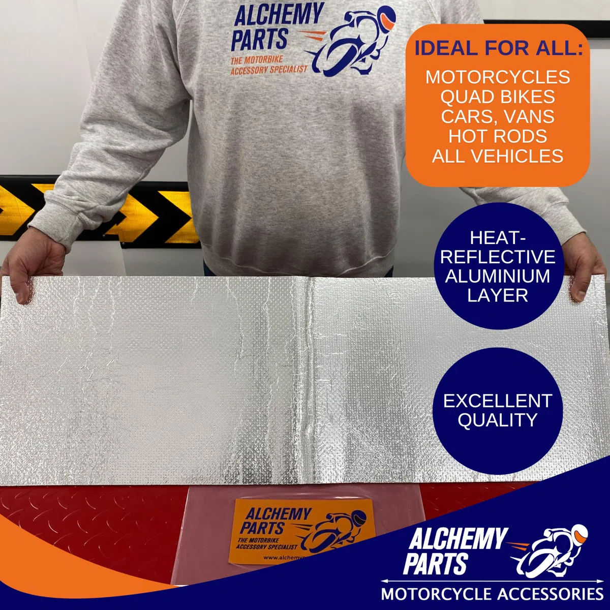Alchemy Parts Protezione Calore Foglio 100cm x 33cm - Adesivo Scarico & Motore Alluminio - Riflettente - Ideale Per Motocicletta Carenatura E Auto