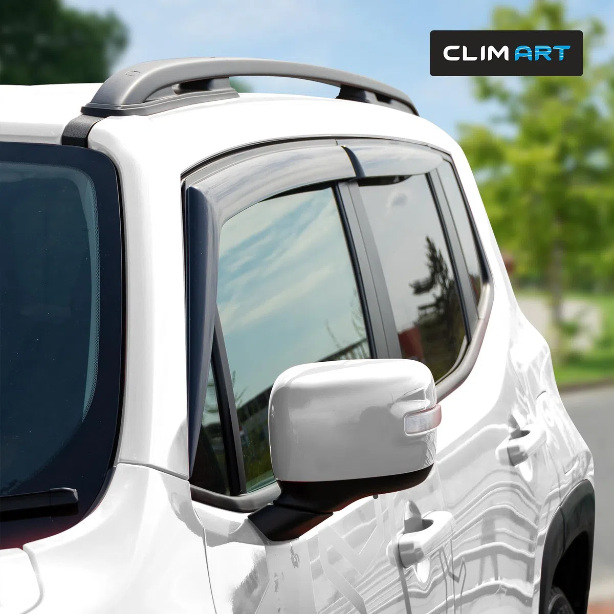 CLIM ART Adesivo Deflettori antiturbo Compatibile con Jeep Renegade 2014-2026 SUV - Accessori Auto - Deflettori finestrini - Deflettore Aria Auto - Protezione Meteo - Facilità di Installazione -4Pz