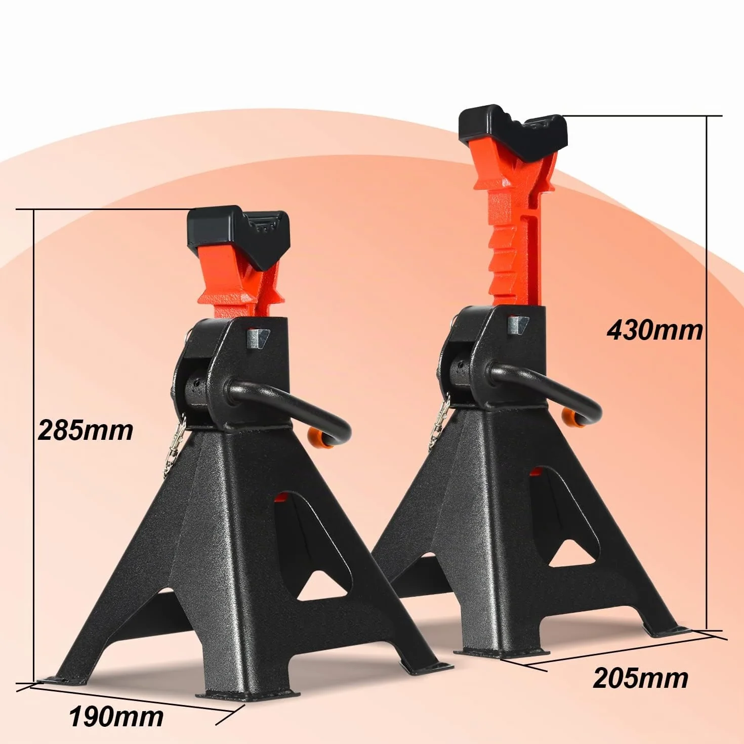Daromigo Cavalletti di sostegno, cavalletti di sollevamento con sicurezza, supporti da officina, cavalletti di supporto, altezza regolabile 285-430mm, portata: 3T, cavalletto di sostegno per