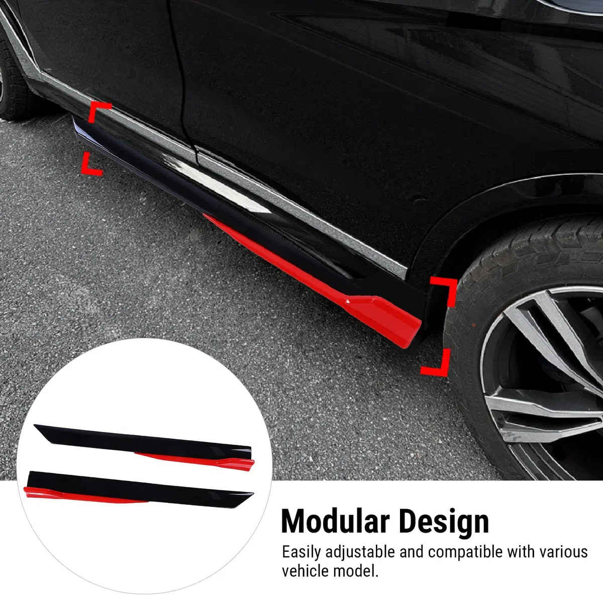 Minigonne Laterali Pannello a Bilanciere Universale ABS Minigonne Laterali Regolabili Estensione Splitter Labbro Elegante Design Aerodinamico per gli Appassionati di Auto 105 (Nero e rosso)