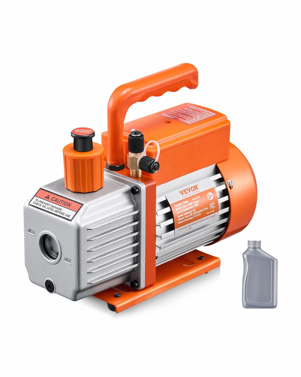 VEVOR Pompa per Vuoto 4 CFM, Pompa per Vuoto a Palette Rotanti Monostadio HVAC per Sistemi Kit Pompa per Vuoto AC per Auto con Contenitore per Olio per Manutenzione Aria Condizionata da Veicoli