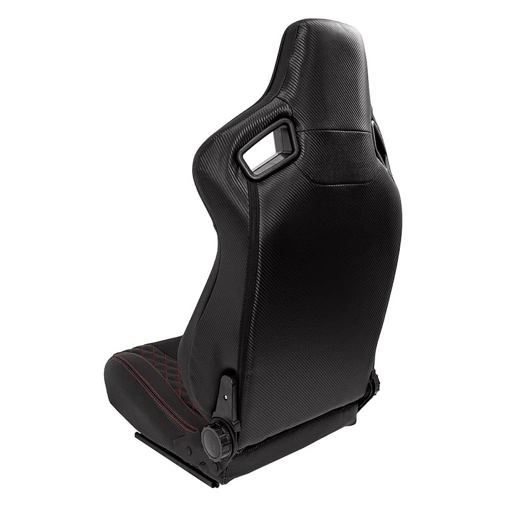 Sedile Sportivo 'AK' - Finta pelle Nero + Cucitura Rossa - reclinabile doppia regolazione - incl. Slitte