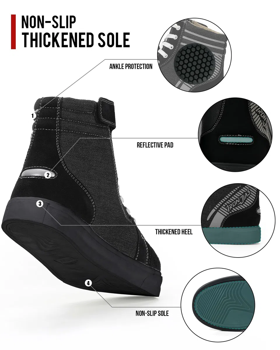IRON JIA'S Scarpe Moto Uomo，Stivali Moto Casual da Strada Traspiranti e Antiscivolo con Cerniera Laterale, Supporto per la Caviglia e Pattini di Cambio 44