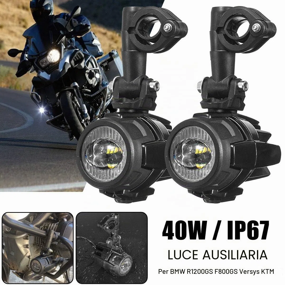 SUPAREE Faretti LED Moto Supplementari, Fari Antinebbia Moto faro Moto LED Anteriore per moto Universale-40W 6000LM 6000K (2 pezzi)