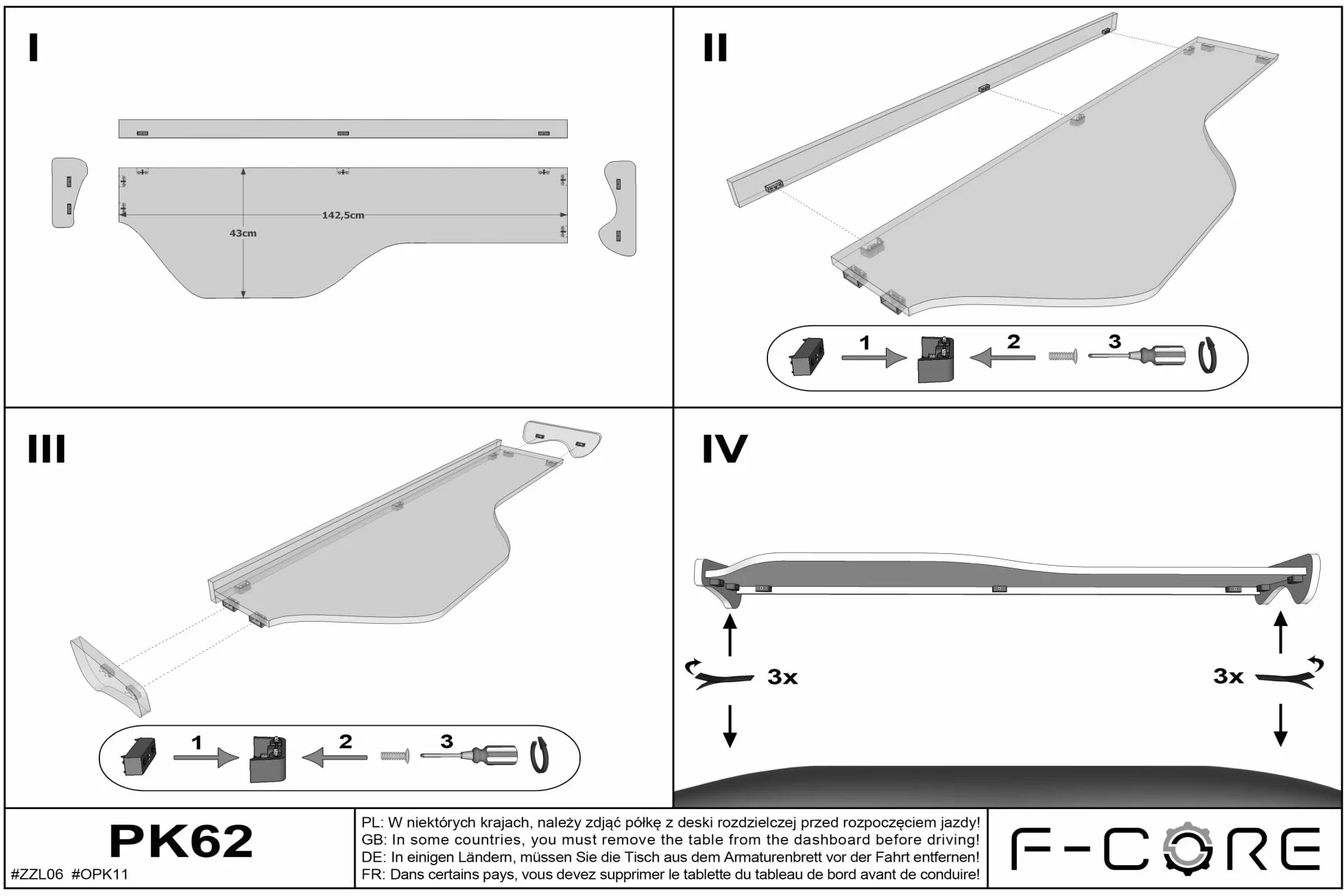 F-CORE Tavolini per cruscotto Camion Compatibile per DAF XF 106 01.14-09.21 Doppio Champagne