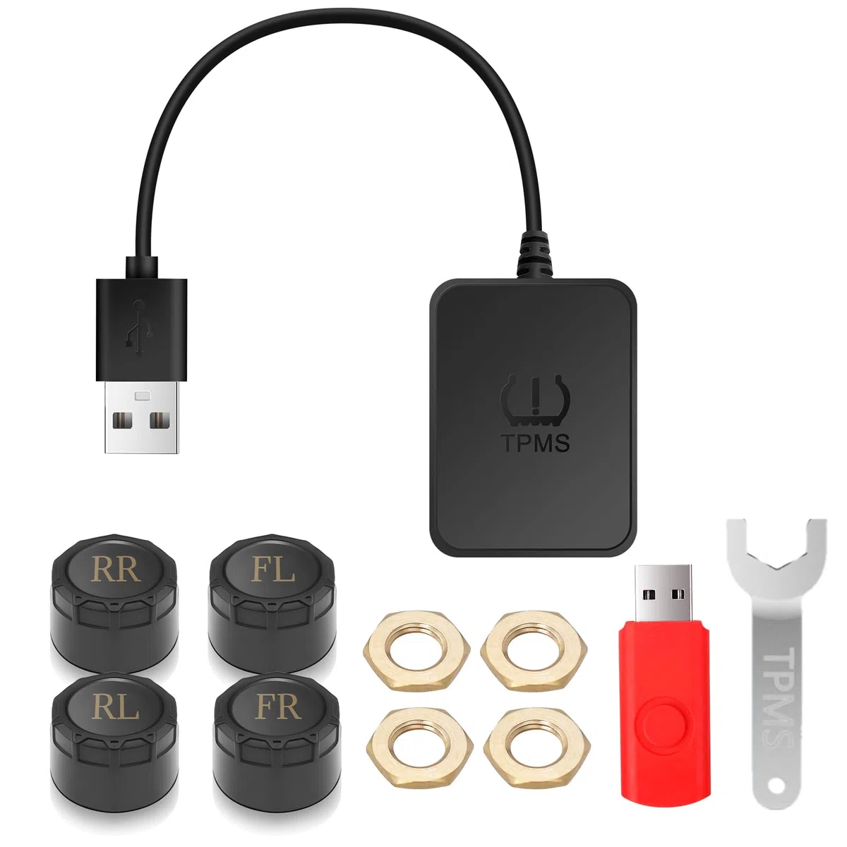 Sistema di monitoraggio della pressione dei pneumatici per auto con ricarica USB, per display di navigazione Android, strumento universale TPMS per la pressione degli pneumatici con 4 sensori