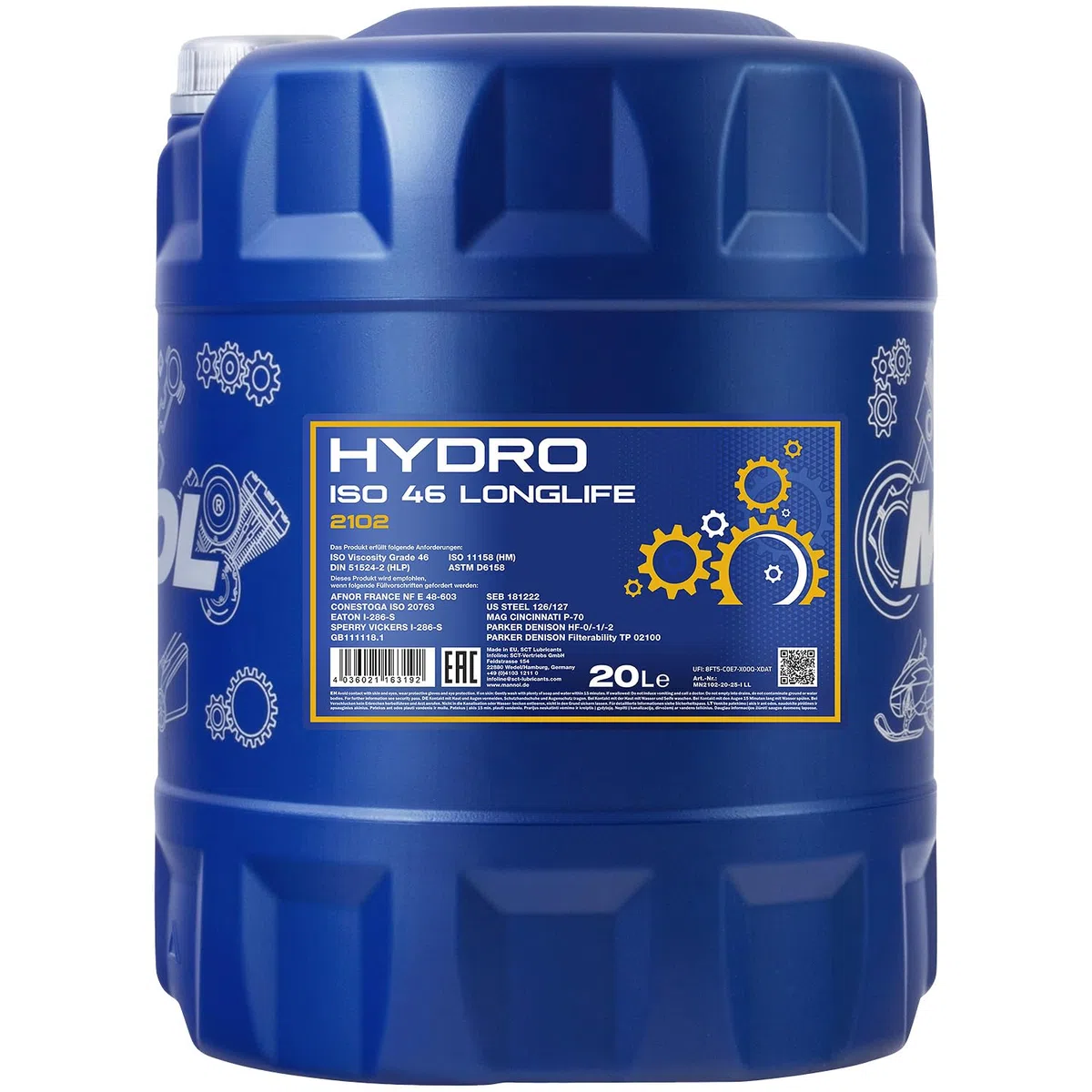 MANNOL HYDRO ISO 46 - Liquido per olio idraulico MN2102-20, 20 litri, con rubinetto